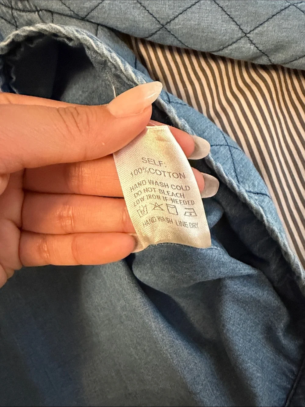 Quilted Chambray Tie-Front Jacket - Blue - Picture 3 of 5